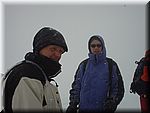 On the summit of the Bisshorn, completely clouded in. It's very cold and snowing in mid August !