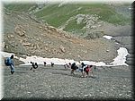 Day 3 was, unfortunately very cloudy, so no views. After leaving the refuge we climb the col de la Vallette, 2668m. This is the way down the other side. There will be three passes to climb to-day. 